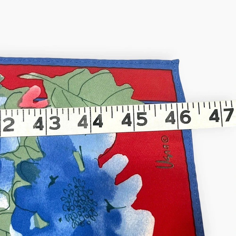 Vintage Vera Neumann Silk Scarf Floral Red Blue Rectangle Oblong 46